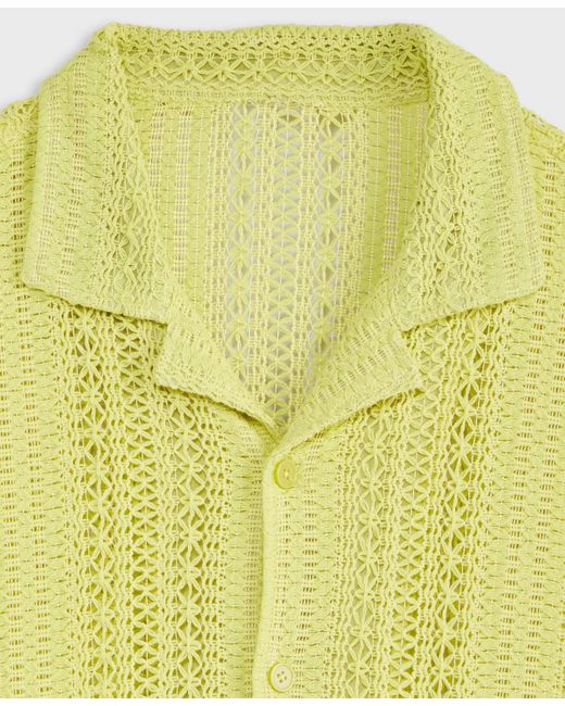 Mode Of One Green Relaxed-fit Textured Crochet Button-down Camp Shirt for men