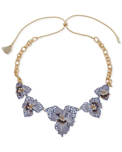 Lonna & Lilly Metallic Gold-tone Beaded 3d Openwork Flower 16" Adjustable Statement Necklace
