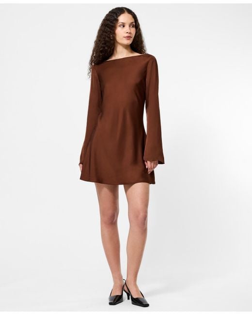 French Connection Brown Ennis Satin Long Sleeve Mini Dress