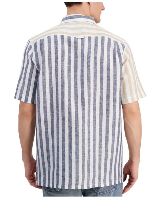 Club Room Blue Alba Block Cabana Stripe Linen Shirt for men