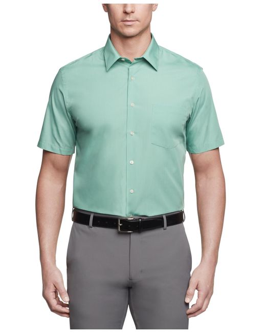 Van Heusen Green Poplin Solid Short-sleeve Dress Shirt for men