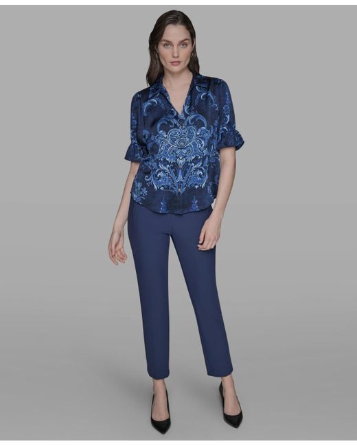 Karl Lagerfeld Blue Karl Algerfeld Paris Printed Button Front Shirt P Xs Xl
