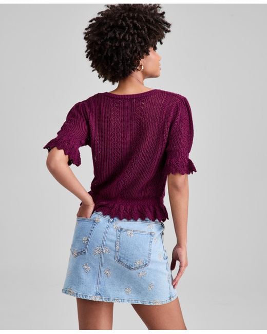 And Now This Purple Round-neck Open-knit Sweater