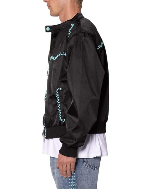 MNML Black Turquoise Studded Snap Jacket for men