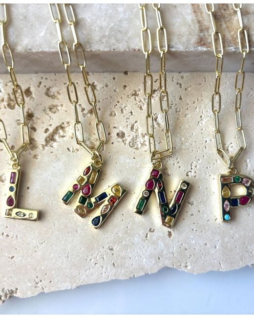 Funky R Gold Chain Adornia Gold Crystal Funky Initial Paperclip Chain Necklace in Metallic ...