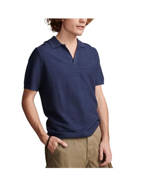Lucky Brand Natural Crochet Johnny Collar Short Sleeve Polo Shirt for men
