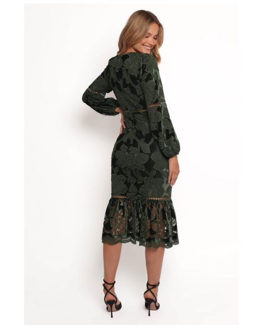 green emerald velvet dress Pierre Long Sleeve Lace Maxi Dress