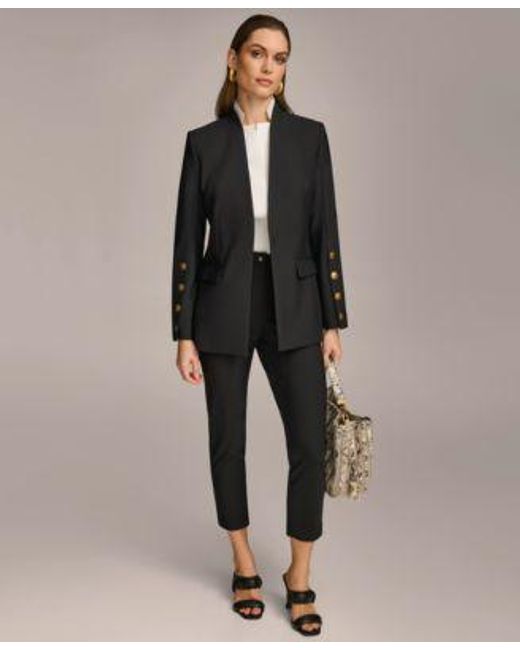 Donna Karan Black Button Sleeve Blazer Collared Shirt Slim Leg Ankle Pants