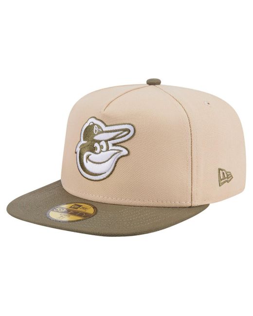 KTZ Natural Light Beige/olive Baltimore Orioles Two-tone Color Pack A-frame 59fifty Fitted Hat for men