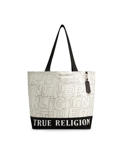 True Religion White Logo Stitch Large Tote
