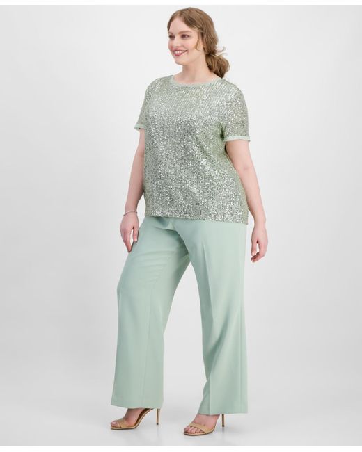 Anne Klein Green Plus Size Extended-tab Wide-leg Pants