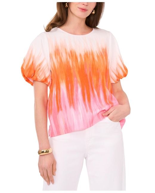 Vince Camuto Pink Tie-dye Puff-sleeve Top
