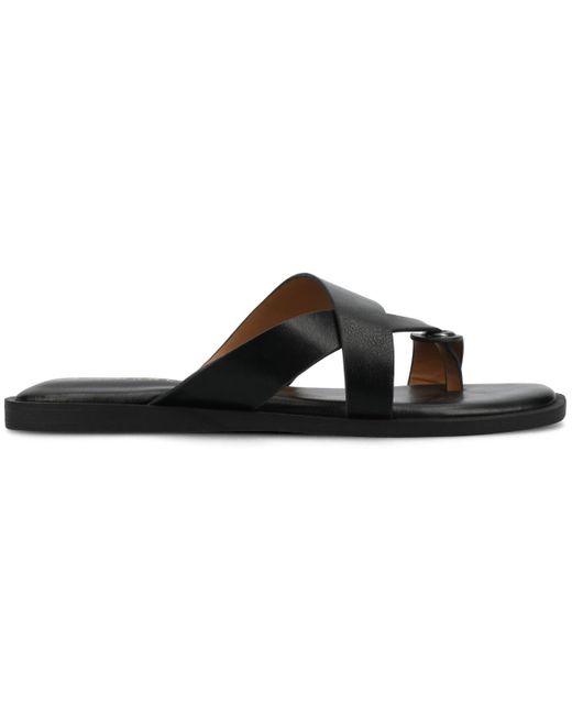 Journee Collection Black Prizzie Toe Ring Strappy Flat Sandals