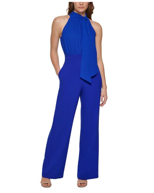 Vince Camuto Chiffon Bow Halter Jumpsuit in Blue | Lyst