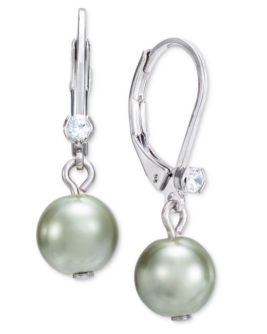 Charter Club White Silver-tone Crystal & Color Imitation Pearl Drop Earrings