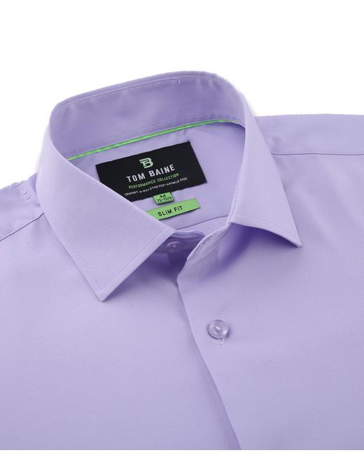 Tom Baine Purple Performance Stretch Solid Button Down Shirt for men