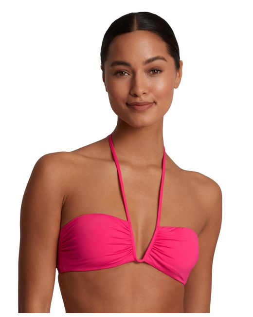 Lauren by Ralph Lauren Pink Shirred V-wire Bandeau Bikini Top