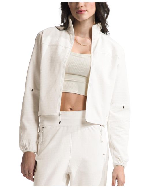 The North Face White Tekware Grid-print Full-zip Cropped Jacket