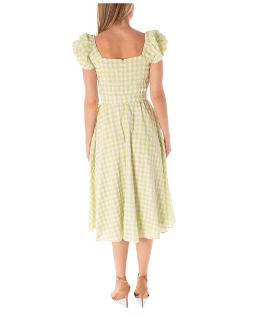 Maison Tara Yellow Gingham Belted Fit & Flare Dress