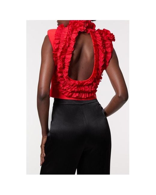 Karen Millen Red Woven Rosette Crop Detail Top