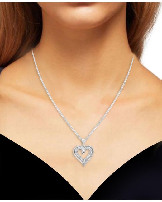 Macy's Metallic Diamond Double Heart 18" Pendant Necklace (1/2 Ct. T.w.