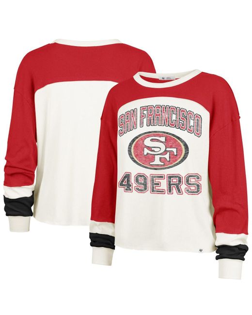'47 Red Cream/scarlet San Francisco 49ers Plus Size Double Header Curve Toni Long Sleeve T-shirt