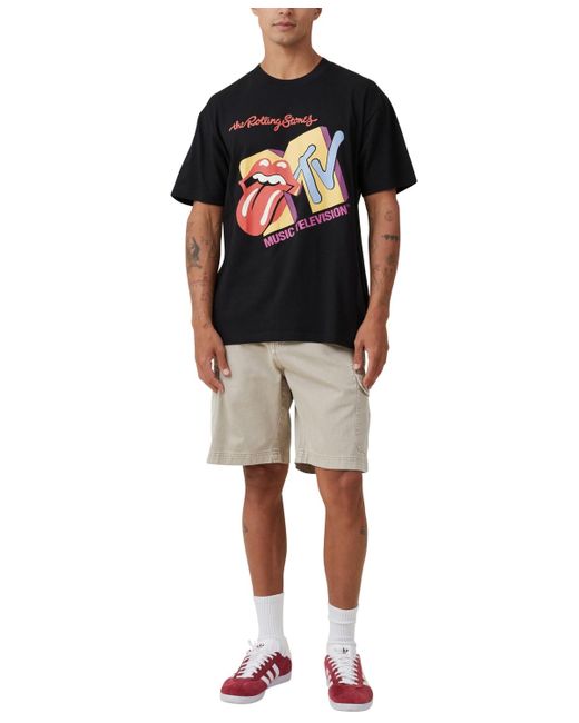 Cotton On Black Mtv X Rolling Stones Loose Fit T-shirt for men