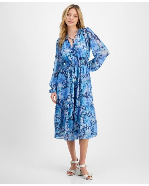 Lucy Paris Blue Trina Floral-print Midi Dress