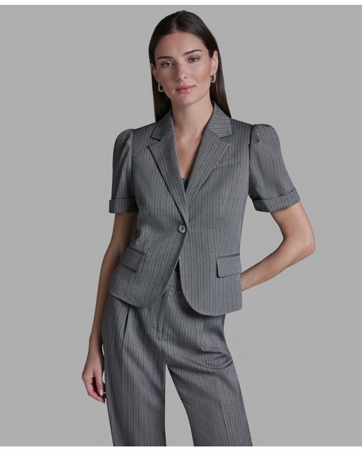 BCBGMAXAZRIA Gray Short-sleeve Single Button Stripe Jacket
