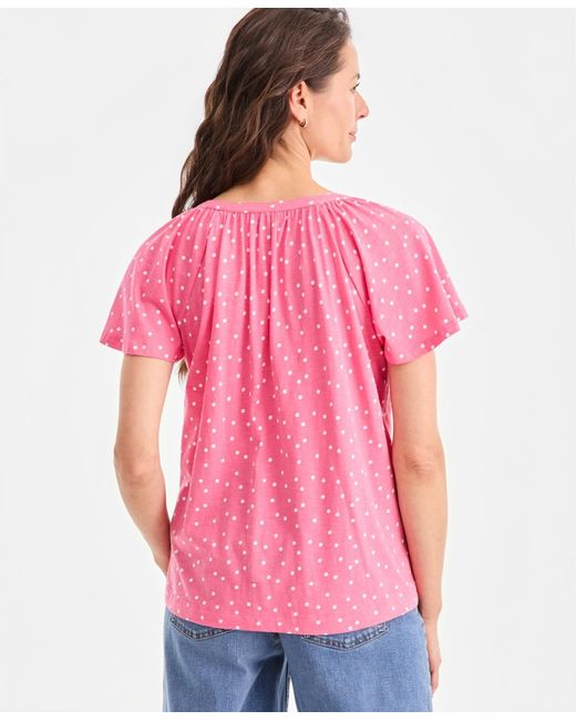 Style & Co. Pink Printed Split-neck Button-front Top