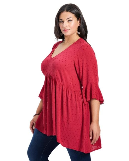 Avenue Red Veronica Dobby Tunic