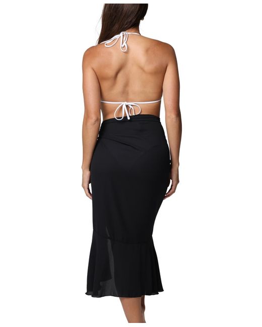 J Valdi Black Solid Ruffled Long Side-tie Sarong Cover-up