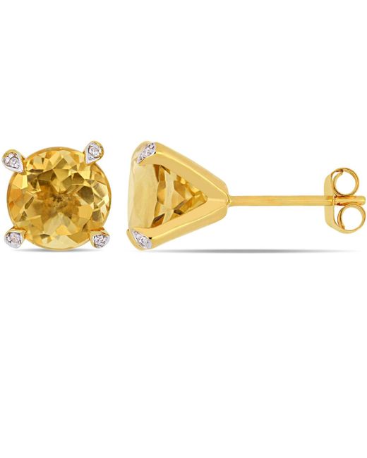 Macy's Yellow Gemstone And Diamond Accent Stud Earrings