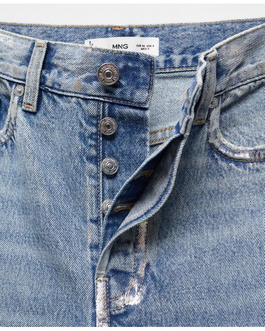 Mango Blue Forward Seams Detail Straight Jeans
