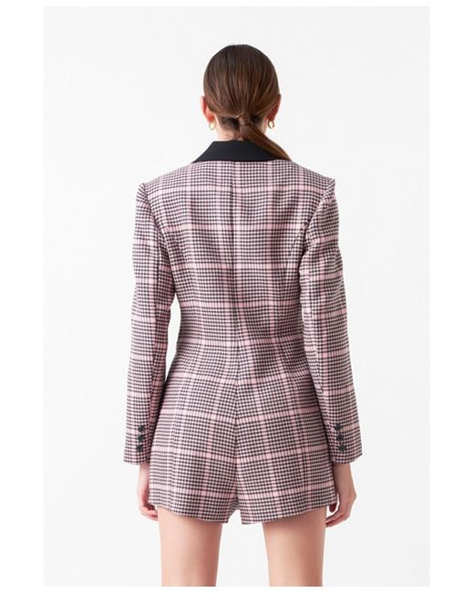 Endless Rose Purple Houndstooth Contrast Romper