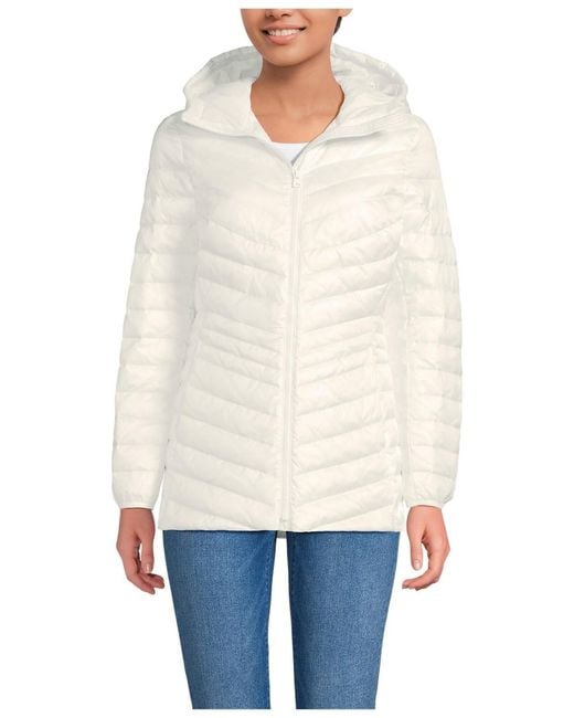 Lands' End White Wanderweight Packable Down Hooded Long Jacket