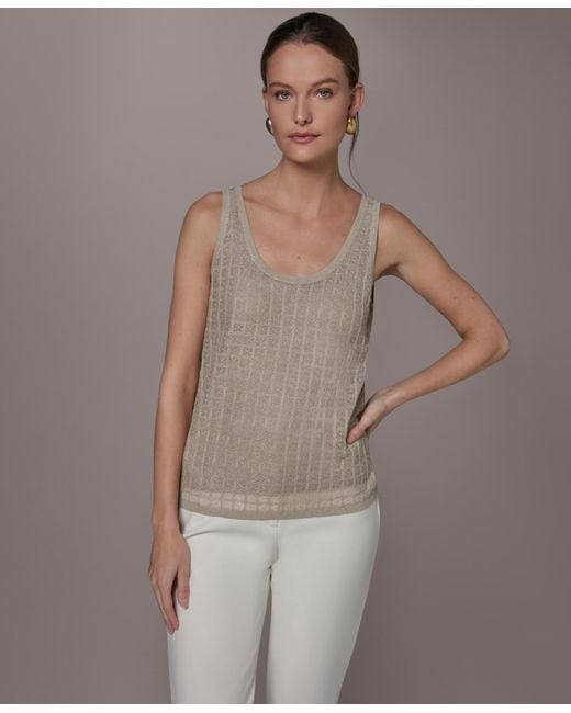 Donna Karan Brown Grid Pattern Sleeveless Sweater