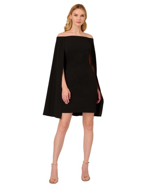 Adrianna Papell Black Off-the-shoulder Cape Dress