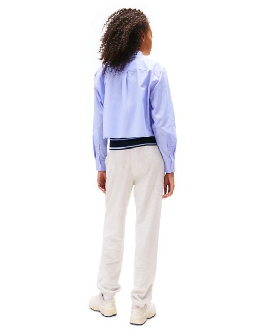 Tommy Hilfiger Blue Cotton Crop Button-front Crest Shirt