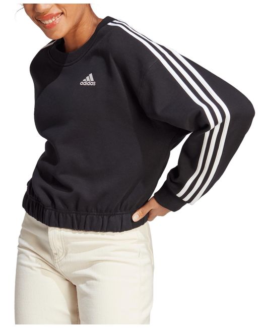 Adidas Black Three-stripe Cropped Crewneck Sweatshirt