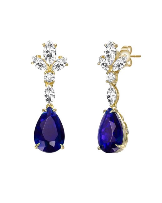 Genevive Jewelry Blue Sterling Silver 14k Gold Plated Or White Gold Plated Dangle Earrings