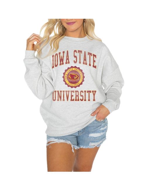 Gameday Couture Gray Iowa State Cyclones Oversized Good Vibes Premium Fleece Drop Shoulder Pullover Sweatshirt