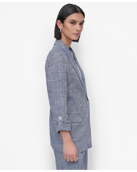 DKNY Blue Linen Blend One-button Blazer