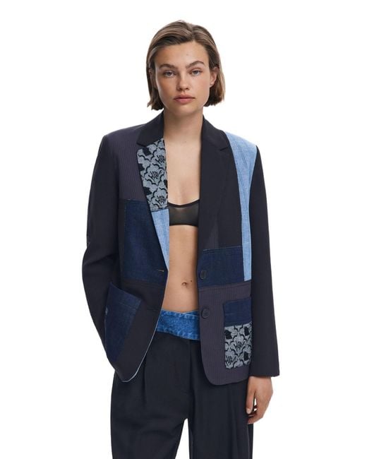 Desigual Blue Patchwork Blazer