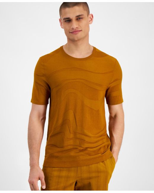 Alfani Brown Tonal Wave Jacquard T-shirt for men