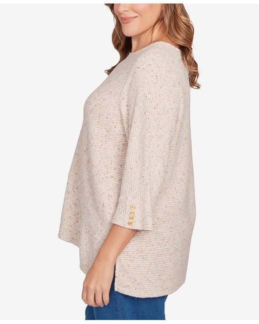 Ruby Rd Natural Plus Size Speckled Heather Rib Knit Top