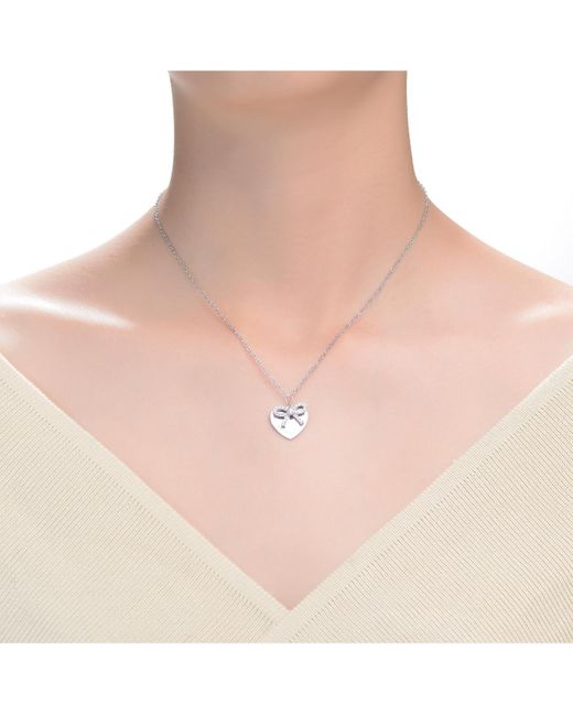 Rachel Glauber Chic White Gold Plated Tie Ribbon On Heart Shaped Pendant