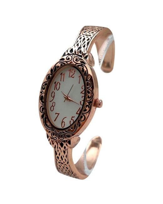 Olivia Pratt Brown Oval Face Elegant Textured Bangle Watch