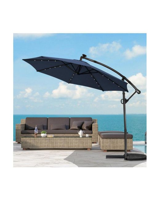 Mondawe Blue 10 Feet 360° Rotation Solar Powered Led Patio Offset Umbrella Without Weight Base