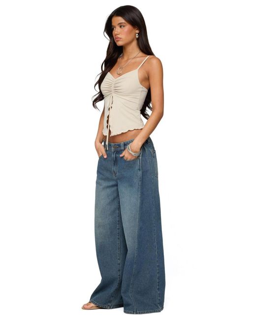 Edikted White Landon Drawstring Split Front Top
